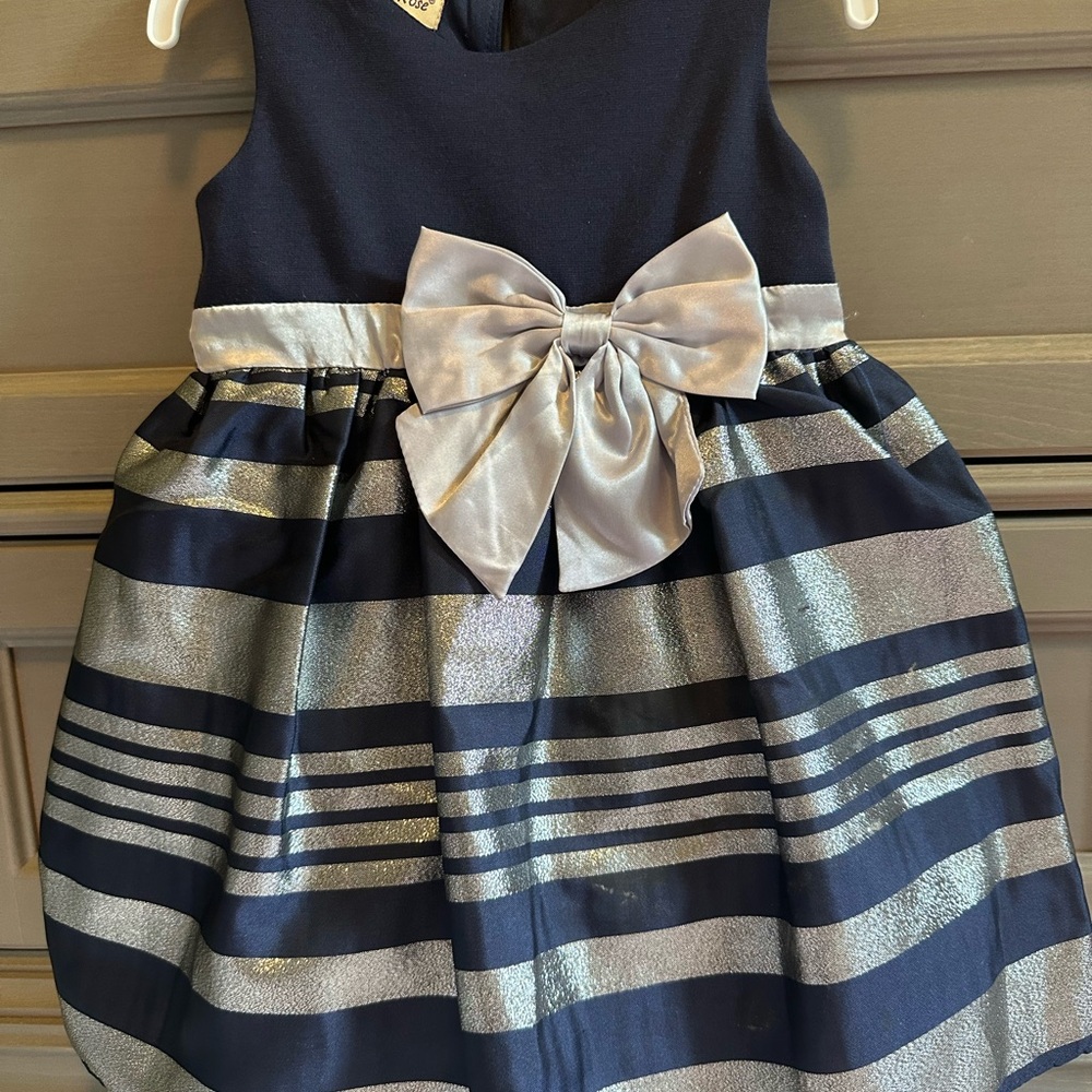 Elegant Navy and Silver Kids Toddler Girls Dress